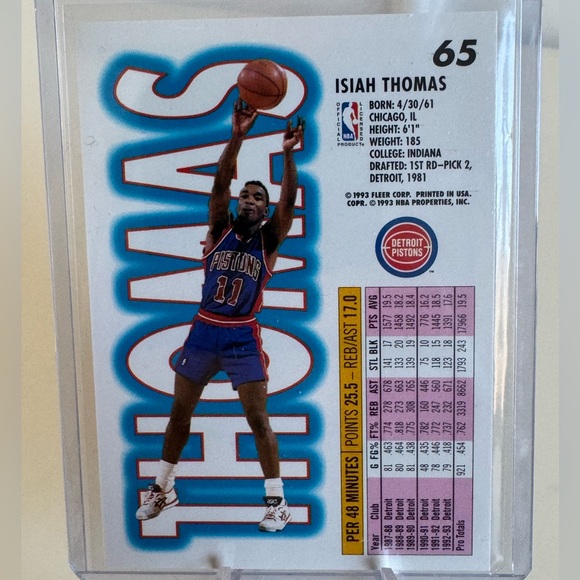 1993 Isiah Thomas Fleer Basketball Card - Picture 2 of 2